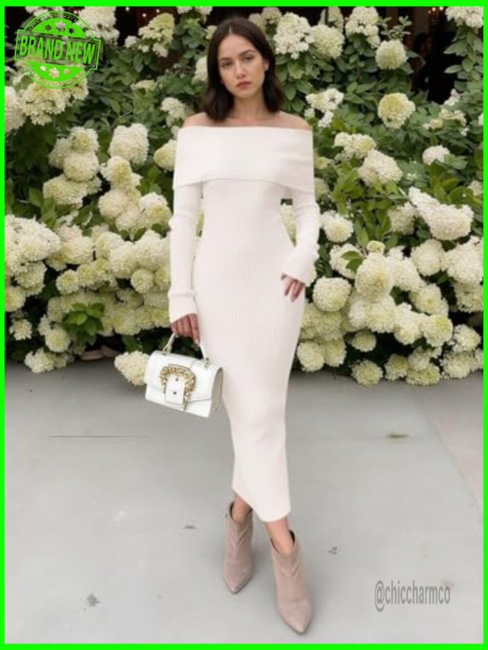 Off Shoulder Bodycon Sweater Dress Long Sleeve Midi Maxi Cocktail Party - Picture 4 of 7